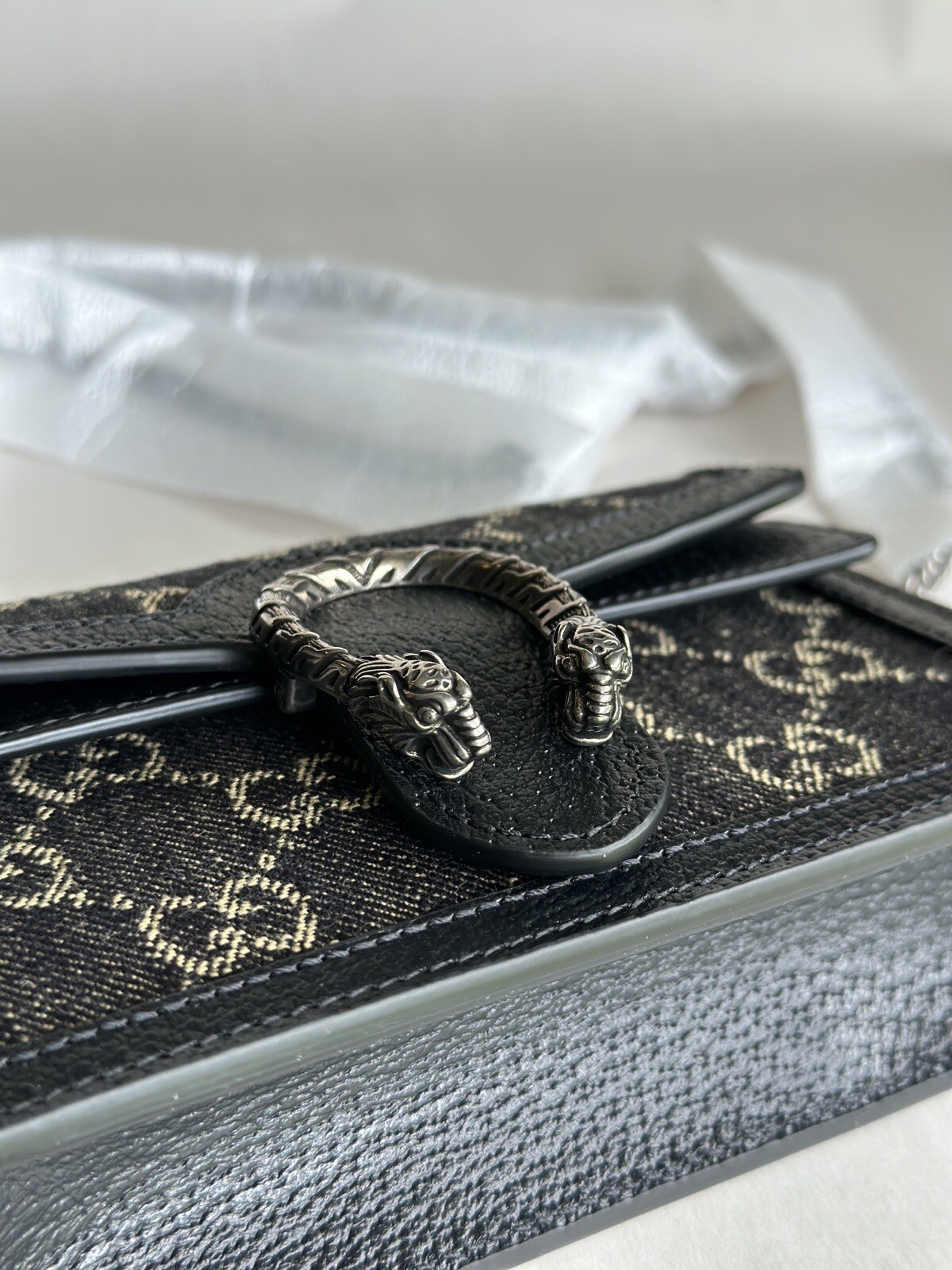 New Gucci Dionysus Super Mini Denim Chain Crossbody Bag Clutch Handbag