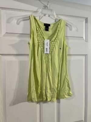 New Madison Studio Shirt Womens Petite Small Green Cascade Sleeveless Tank