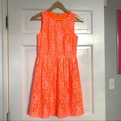 Madewell Neon Orange Lace Fit and Flare Dress | eBay