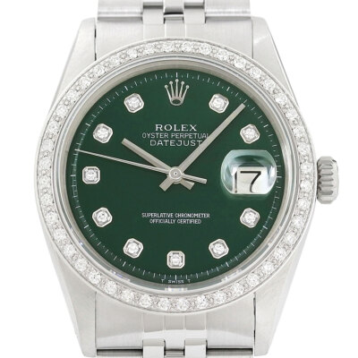 Rolex Datejust 18K Weiss Gold & Ss Grün Diamant Jubiläum Armbanduhr 1601