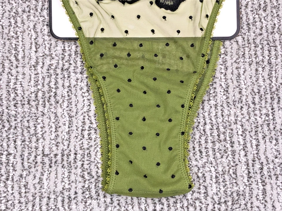 Victoria's Secret Muy Sexy Nuevo Con Etiquetas Grande Verde Braguita Brasileña Malla Transparente Lunares Foto 4 de 4