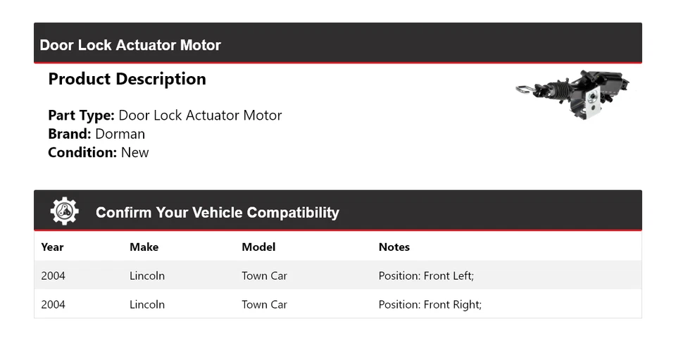 For 2004 Lincoln Town Car Dorman Door Lock Actuator Motor - Image 2 of 4