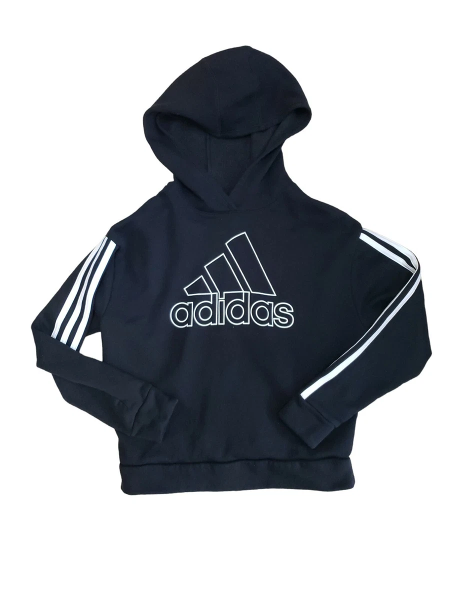 Adidas Girlu0026#039;s Hoodie Size 14 Black Pullover Sweatshirt Graphic Logo  White | eBay