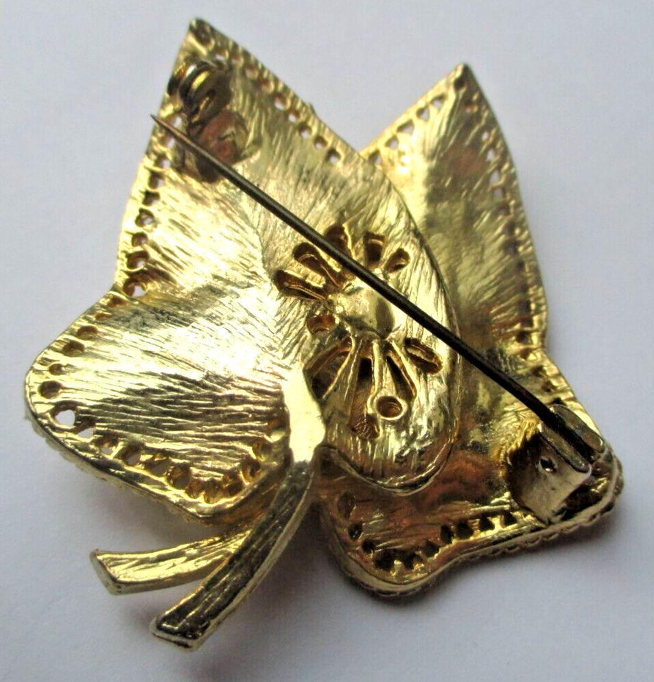 Broche Ancienne Plaquée Or à Motif Fleurs Gravées - Bijou Vintage En Excellent état