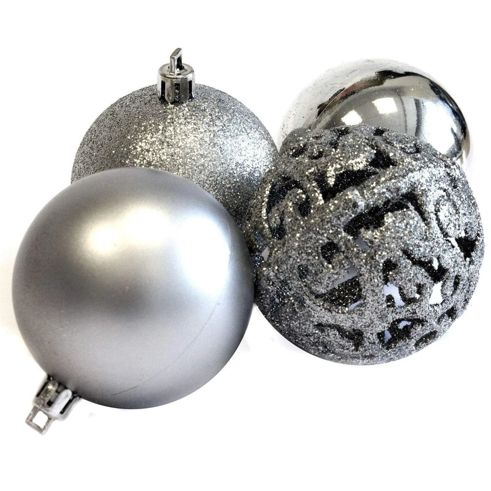 Set 100 palline argento di Natale decorazione albero addobbo diametro 3 4 6 cm - Immagine 2 di 4
