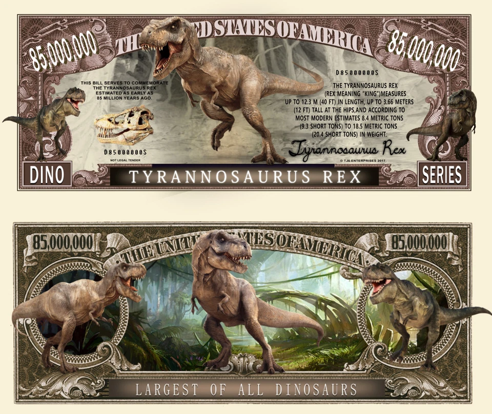 TYRANNOSAURE - BILLET 1 MILLION DOLLAR US ! T-REX Dinosaure Jurrassic Park World