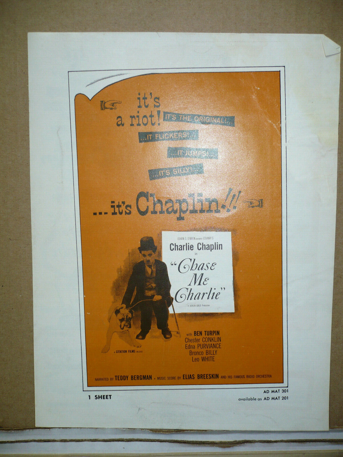 CHASE ME CHARLIE, reissue uncut 4pg prbk [Charlie Chaplin, Ben T
