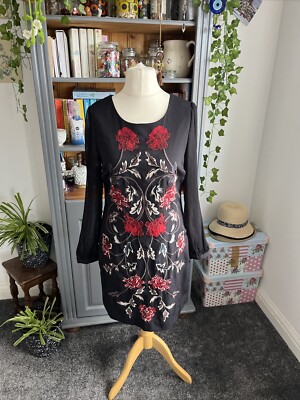 Rocha John Rocha Black Embroidered Dress Size 10