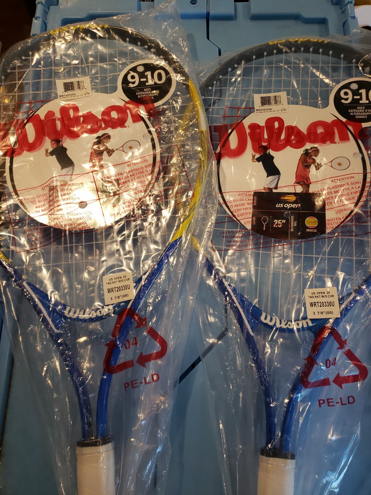 Lot of 2- Wilson US Open kids tennis racquet Blue Yellow 25"