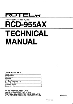 Service Manual-Anleitung für Rotel RCD-955 AX 