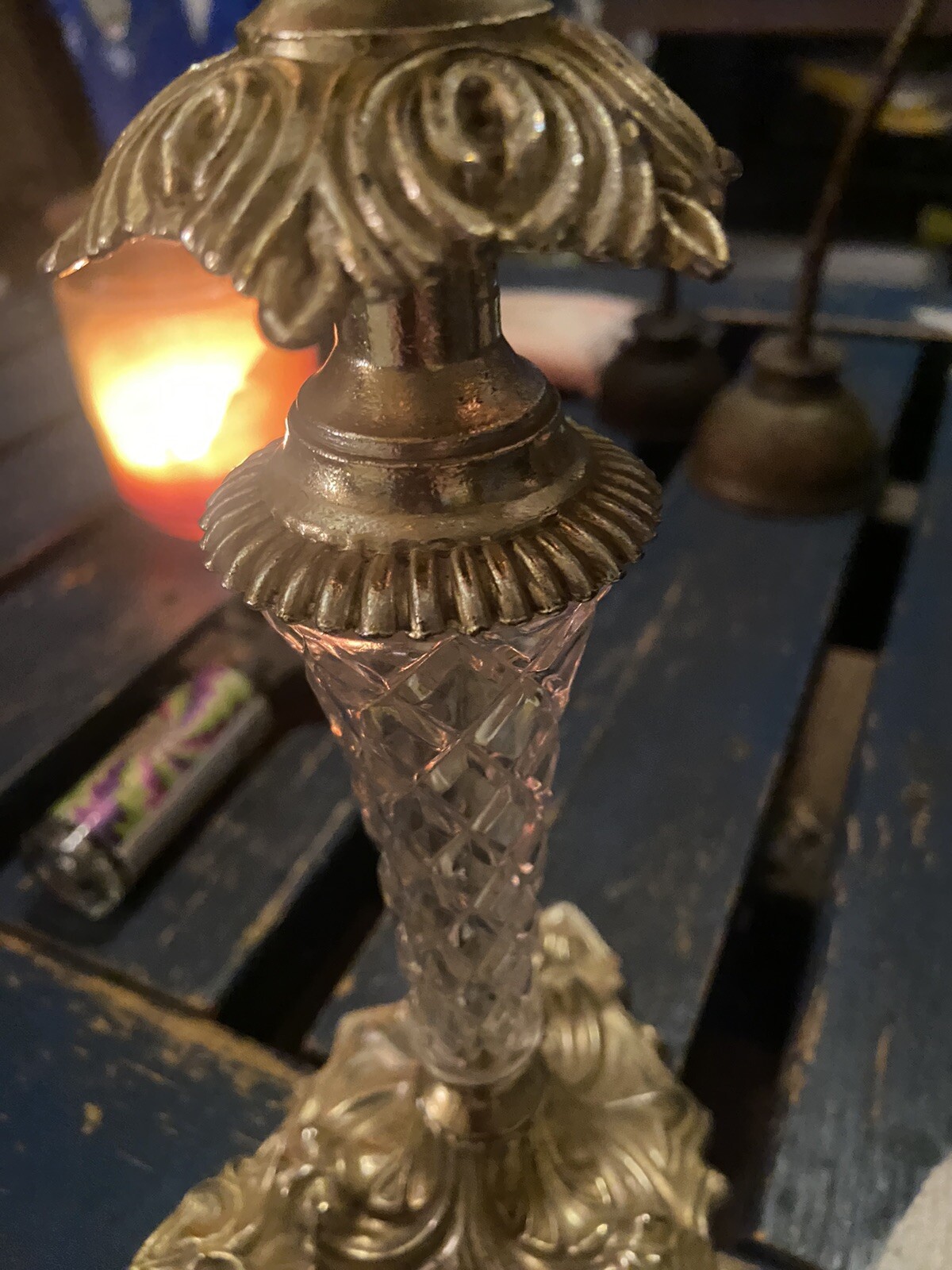 Hollywood Regency Cast Metal Lucite Acrylic Candlestick Holder Vintage