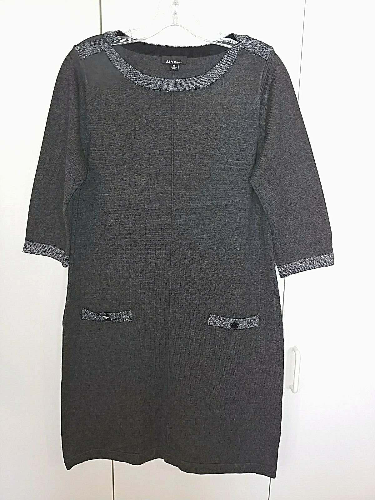 ABITO DONNA ALYX DRSS GRIGIO MAGLIA MANICA 3 4 M ARGENTO METALLIZZATO APPENA INDOSSATO CARINO