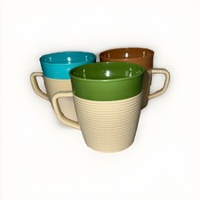 Vintage 3 Raffiaware Ribbed Coffeecup/Thermo Temp Made In USA. See Description