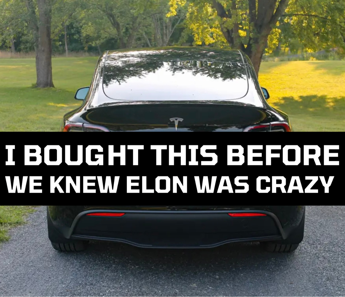 White Vinyl Tesla Sticker - 15 Cm X 7.5 Cm, Glossy Finish, "I Bought This Before Elon Went Crazy"