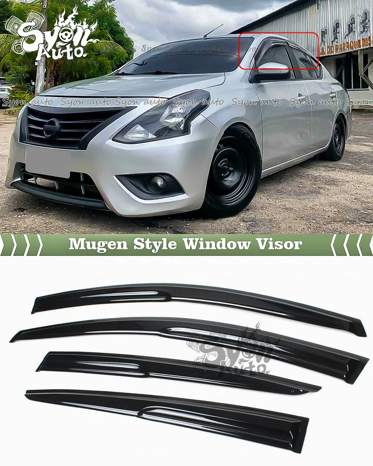 SE ADAPTA A NISSAN VERSA JDM 2012-2019 3D ONDULADO ESTILO MUGEN VISERA DE VENTANA PROTECTOR DE LLUVIA VENTILACIÓN Foto 2 de 4