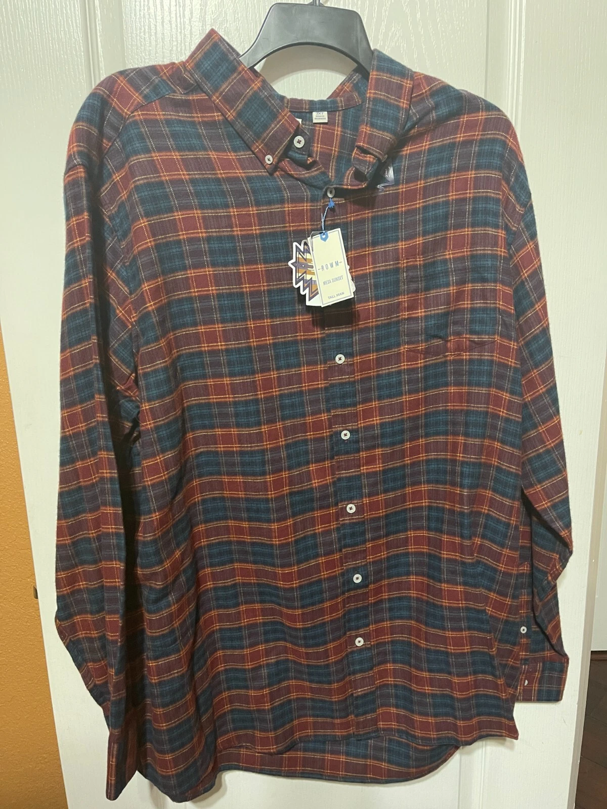 ROWM Mens Mesa Sunset Shirt Blue Burgundy Flannel Long Sleeve Size 4XT (NWT)