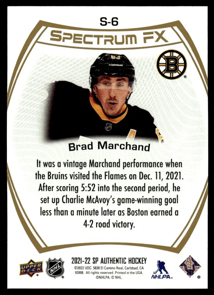 2021-22 SP Authentic Spectrum FX GOLD Brad Marchand /50 Boston Bruins #S-6 - Image 2 of 2