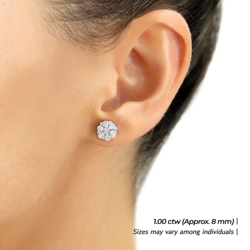 14K Solid Gold Natural Round Diamond Cluster Flower Halo Stud Earrings All Sizes - Picture 5 of 12