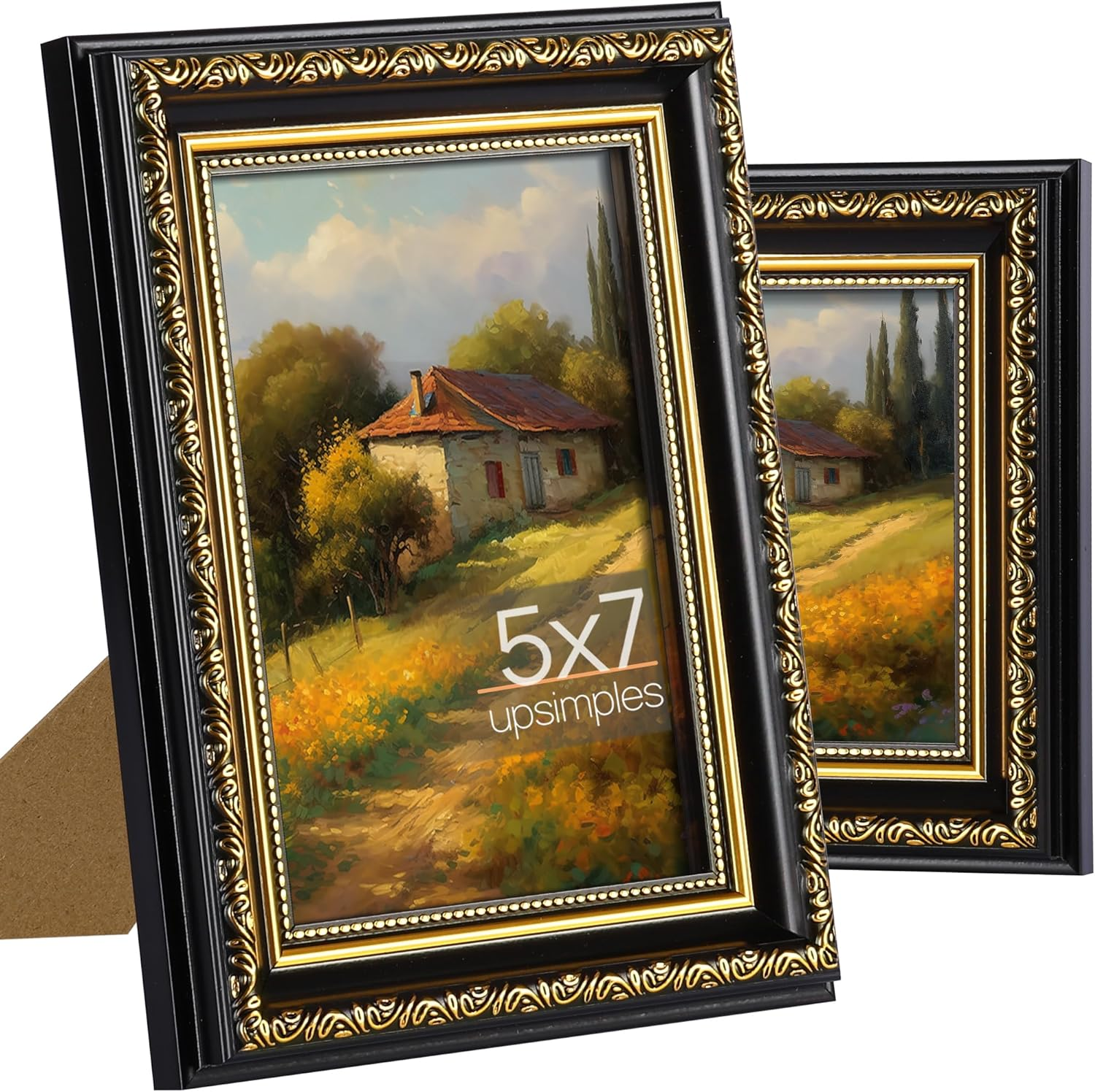 5X7 Picture Frame with Real Glass, 2 Pack Ornate Vintage Picture Frames for Wall