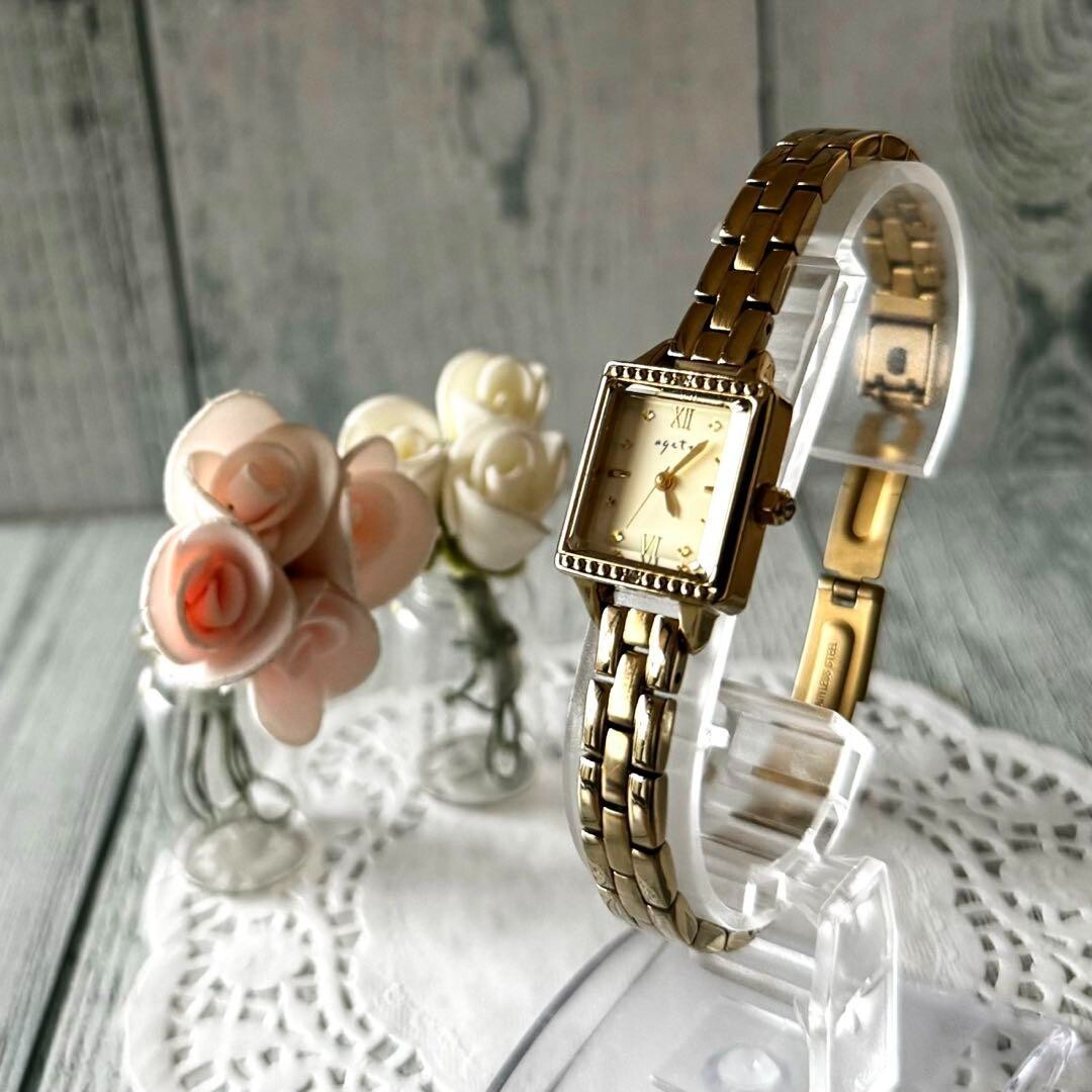 agete Square Watch Gold Used From Japan Check description  display picture 3
