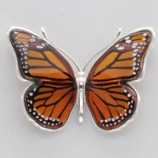 Hand Carved BALTIC AMBER Monarch Butterfly Pendant 925 STERLING SILVER 3176L-e