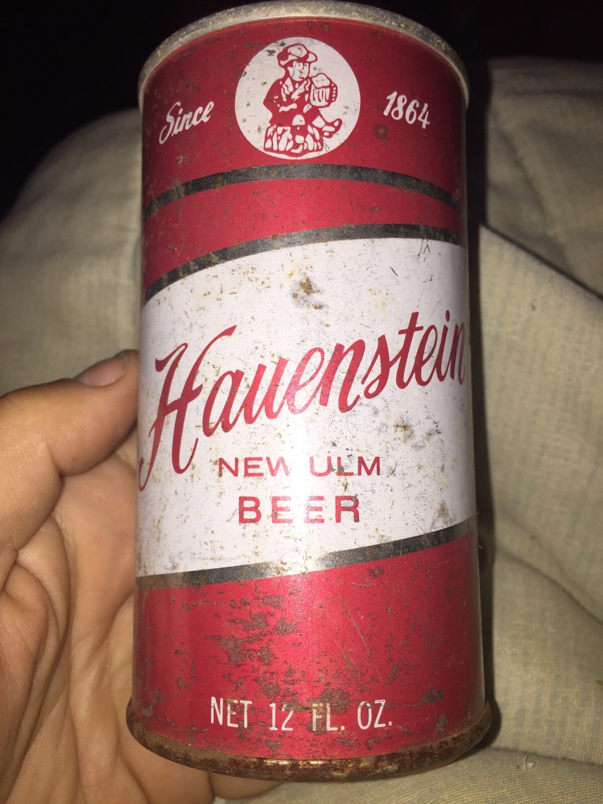 HAUENSTEIN NEW ULM STRAIGHT STEEL PULL TAB BEER CAN Grain Belt