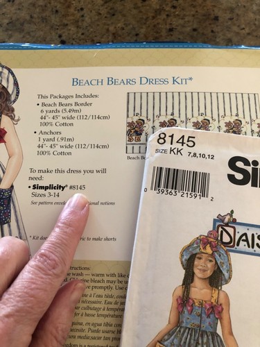 🌷DAISY KINGDOM #8145 - GIRLS BEACH BEAR FABRIC & SEWING PATTERN KIT 7-12 FF - Picture 6 of 9
