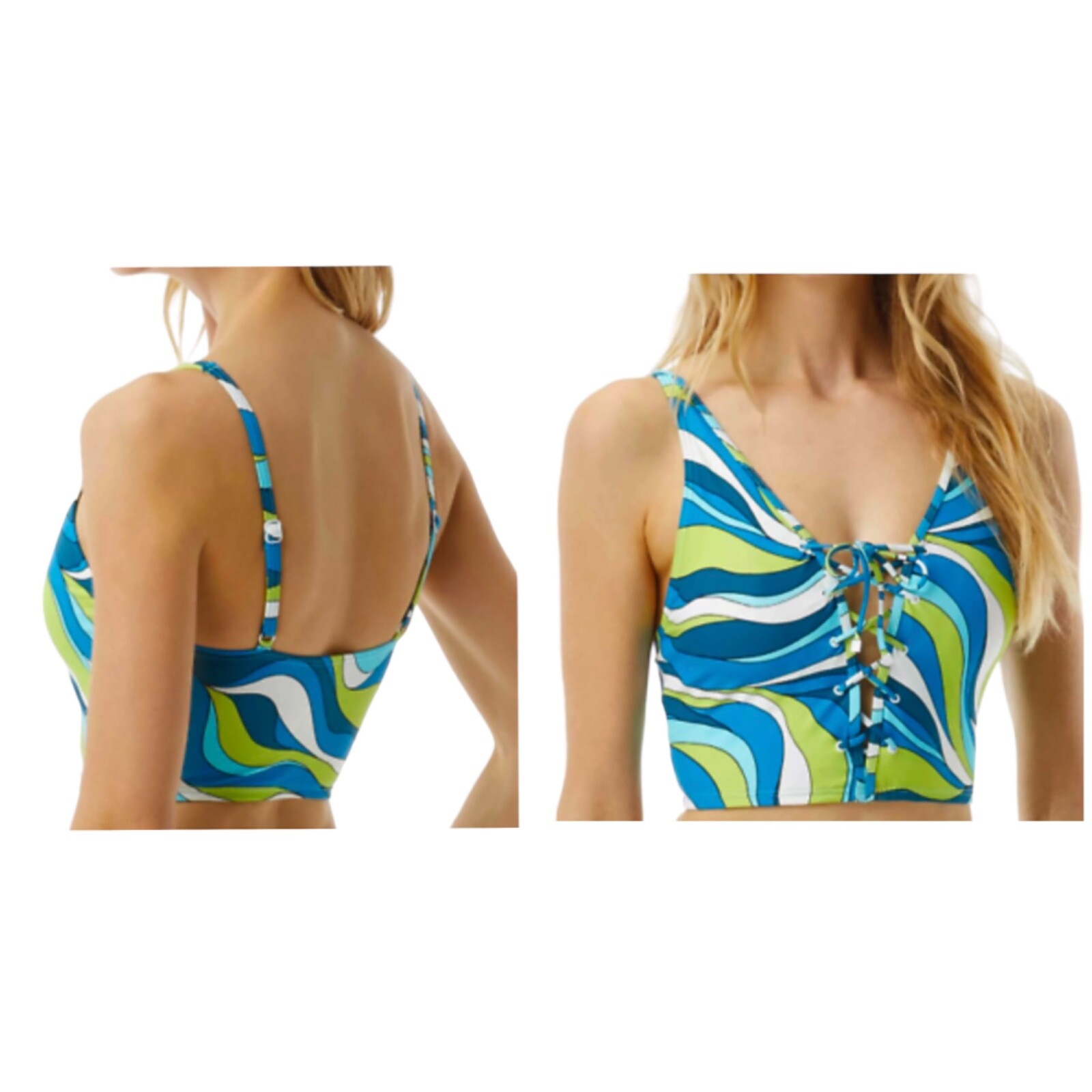 Michael Michael Kors NEW Women Size XS Cyan Blue Lace-Up Longline Bikini Top NWT thumbnail 2