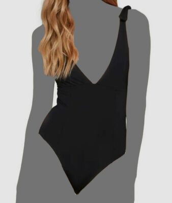 $176 L*Space Swimwear Women's Black Isabelle V-Neck One-Piece Swimsuit Size  10