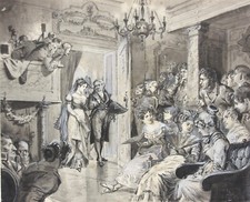 Musikalische Soiree, England Regency-Zeit, Grisaille, monogrammiert "Lbg", 1885