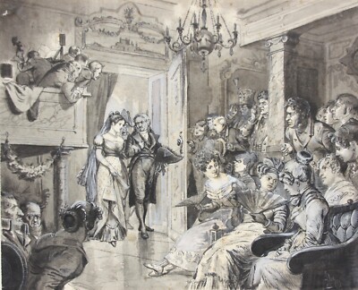 Musikalische Soiree, England Regency-Zeit, Grisaille, monogrammiert ''Lbg'', 1885