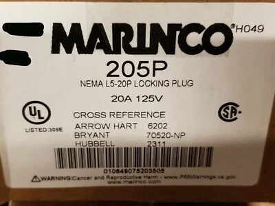 Marinco 205P 205C NEMA L5-20 2P3W Twist Lock Plug Connector Male Female 20A 125V