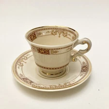 Old Ivory Syracuse China Calhoun Gold Red Rust Porcelain Small TEA CUP & SAUCER