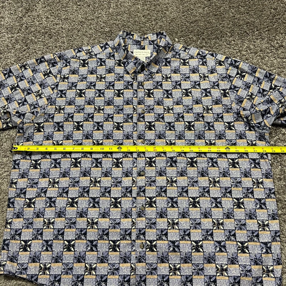 Camisa De Colección Abotonada Estampado Floral Geométrico Años 90 Algodón Azul XXL Foto 4 de 4