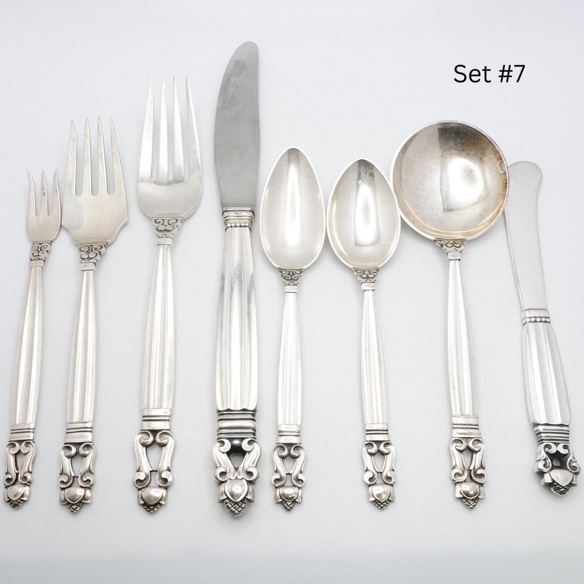 Georg Jensen Johan Rohde Sterling Silver Acorn 8 Piece