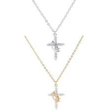 Cross Necklace With Crown For Women 18k Gold/White Paved Cross Rotated Crown ...