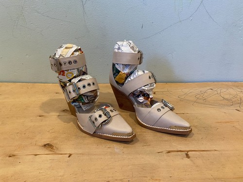 NWOT/B Jeffrey Campbell Emilia Buckle Cutout Boot , Ivory / Silver , Sz 9