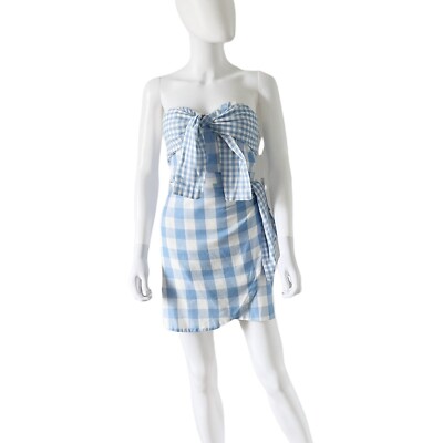 J. Marie Charlotte Gingham Checkered Strapless Dress Blue White Size Small  | eBay