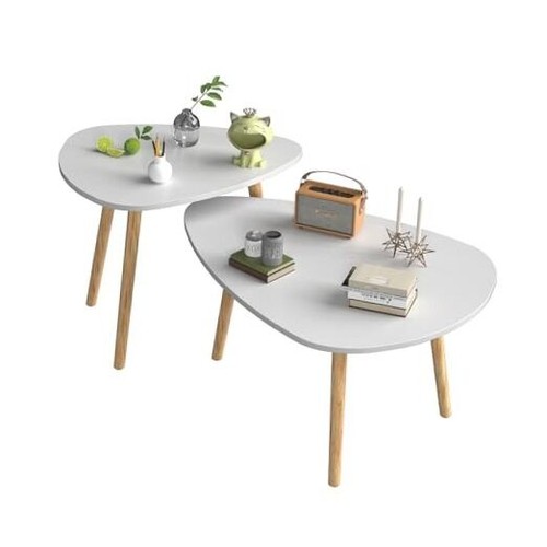 Coffee Table White Nesting Table Set of 2 End Table for Living Room,Triangle