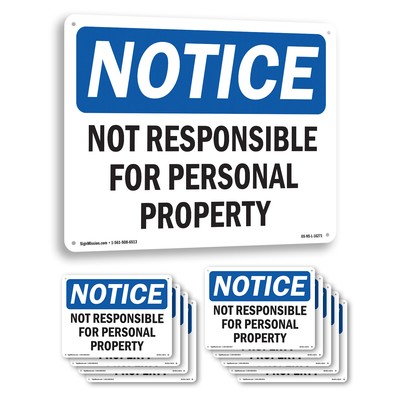 #ad Not Responsible For Personal Property OSHA Notice Sign Or Decal 5 or 10 Pack $185.99