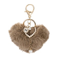 5.3" Heart Plush Keychain, Love Faux Fluffy Purse Charm, Brown