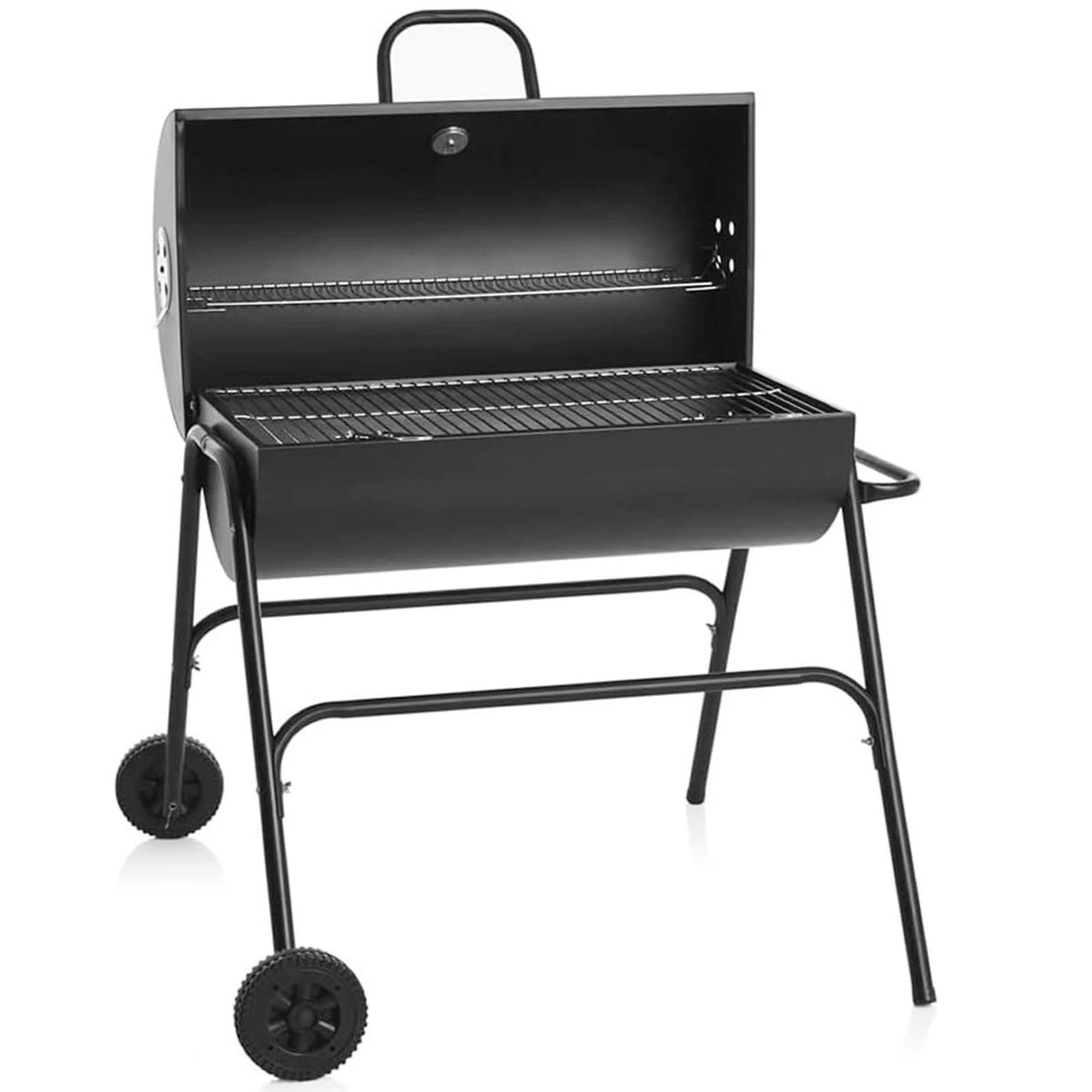 Large Oil Drum Charcoal BBQ Grill Barbecue Warming Rack Portable Wheels Stand