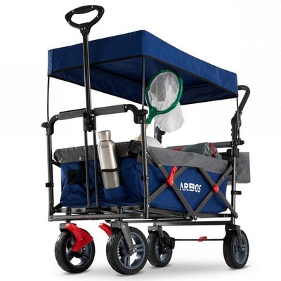AREBOS Bollerwagen mit Dach | Handwagen Transportkarre Gerätewagen| Blau-Grau 