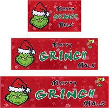Christmas Kitchen Rugs, Sets of 3 Non-Slip Washable Rug with Rubber Backing Chri