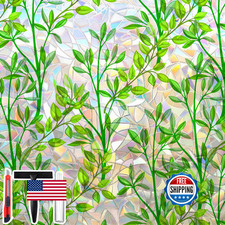 Leaf Rainbow Stained Glass Window Film, Non-Adhesive Static Cling, 23.6x78.7"
