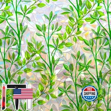 Leaf Rainbow Stained Glass Window Film, Non-Adhesive Static Cling, 23.6x78.7"