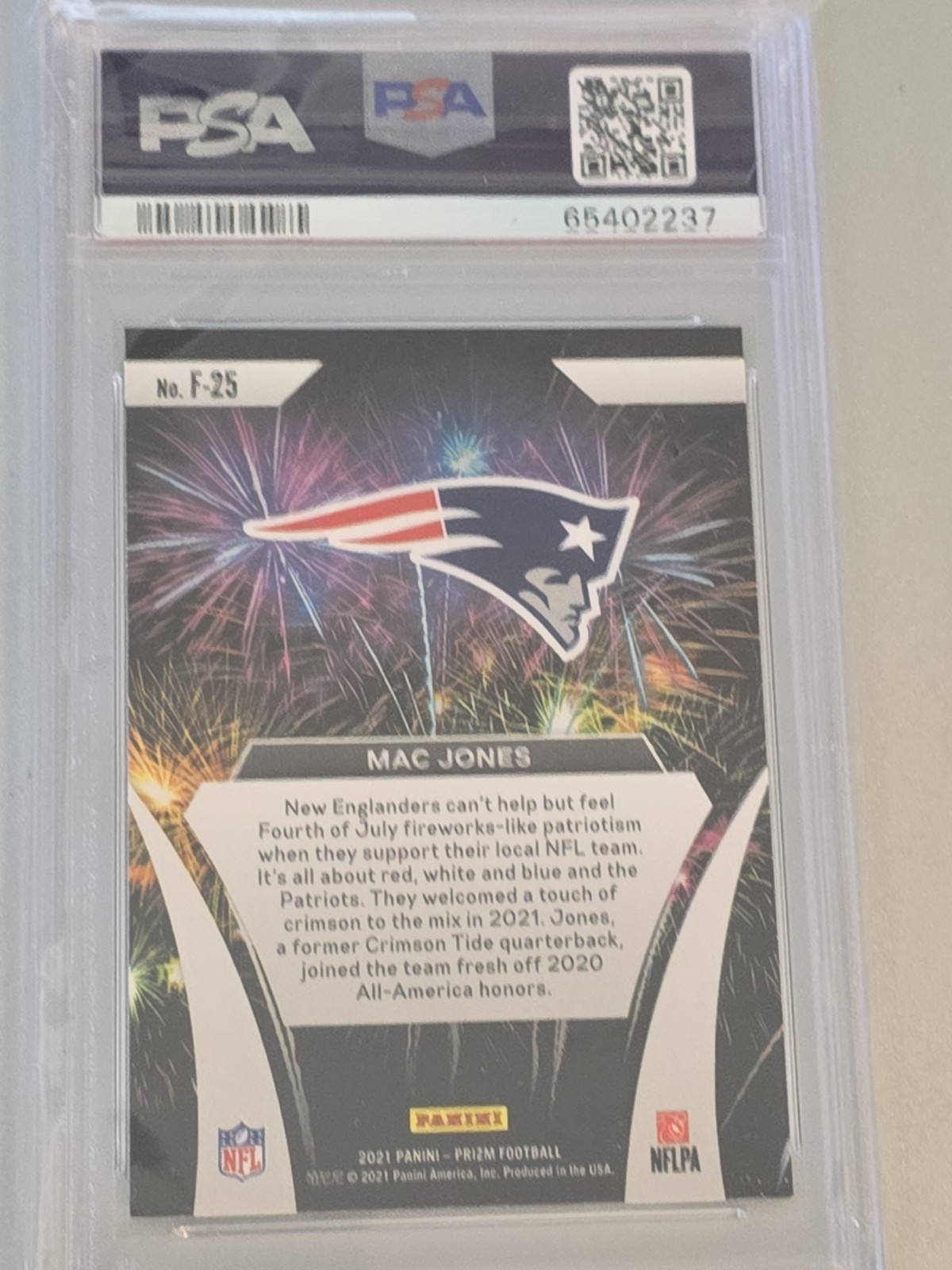 PSA 10 2021 ROOKIE MAC JONES PANINI PRIZM FIREWORKS RC FOOTBALL CARD Gem Mint view 2