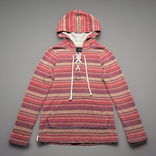 Hurley Red Woven Knit Women’s Medium Striped Lace Up V-Neck Pullover Hoodie