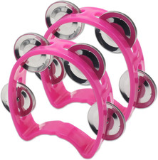 2-Pack Plastic Percussion Handheld Tambourines with 4 Jingle Bells, Pink Mini Rh