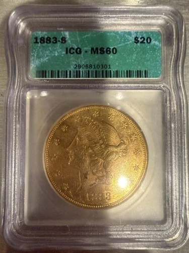 1883-S Liberty Gold Double Eagle $20 Coin - ICG MS60